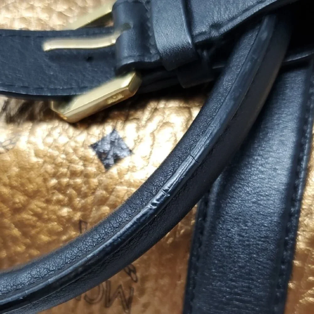 MCM Metallic Gold Weekend Duffle Duffel Coated Travel Bag Handbag